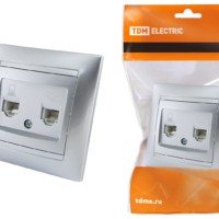 Розетка ТФ RJ11 + ПК RJ45 серебр. металлик “Лама” TDM