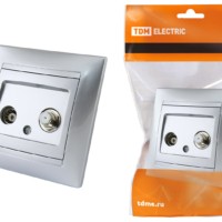 Розетка ТВ (“мама”) + SAT (F-разъем) 0-2400МГц серебр. металлик “Лама” TDM