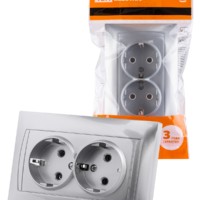 Розетка двойная 2П+З 16А 250В серебр. металлик “Лама” TDM