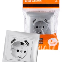 Розетка 2П+З 16А 250В + 2 USB порта 2,1А 5В металлик “Лама” TDM