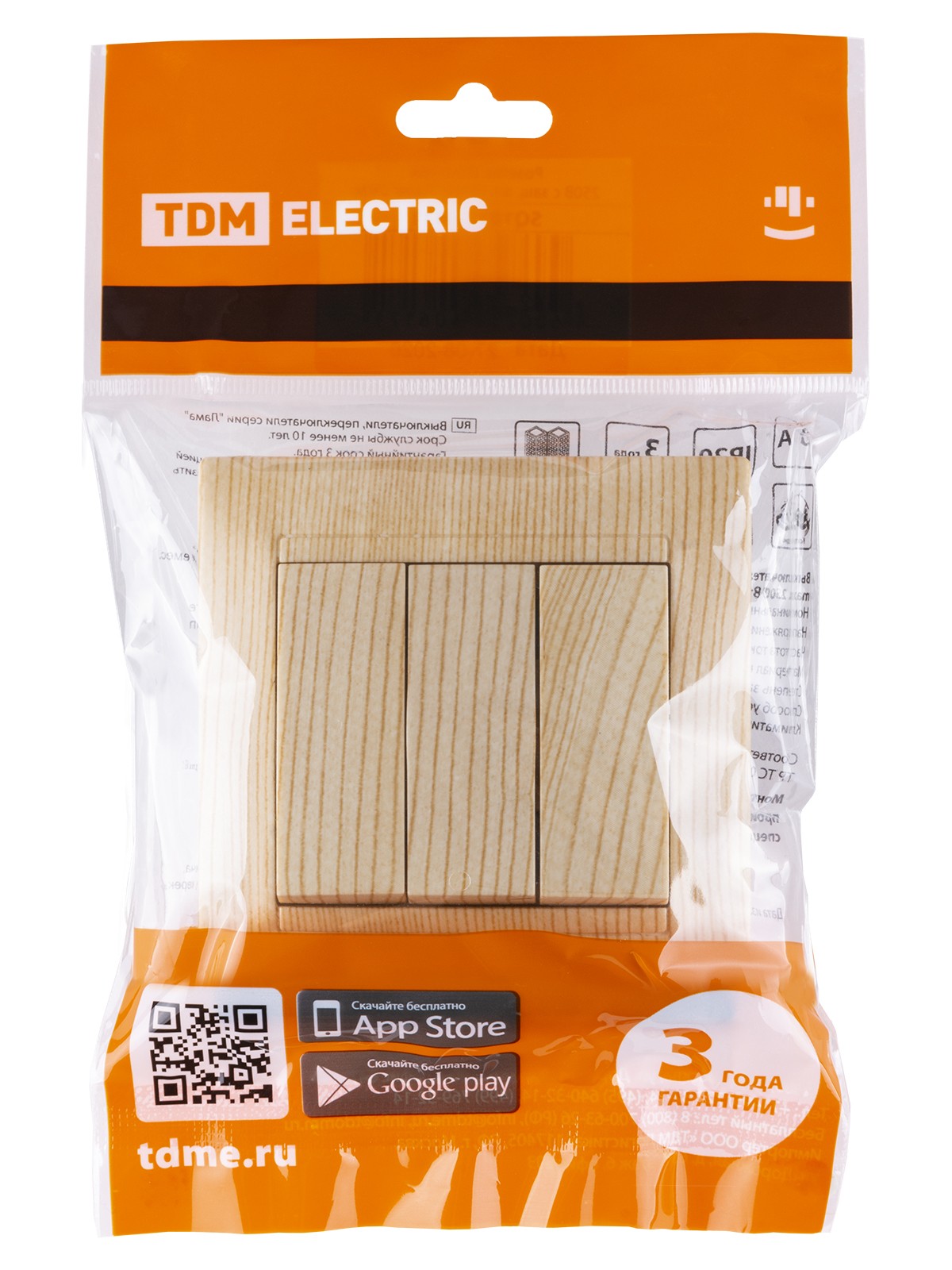 Выключатель 3кл. 10А сосна Лама TDM — изображение 5