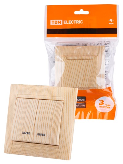 Выключатель 2кл. с подсветкой 10А сосна Лама TDM