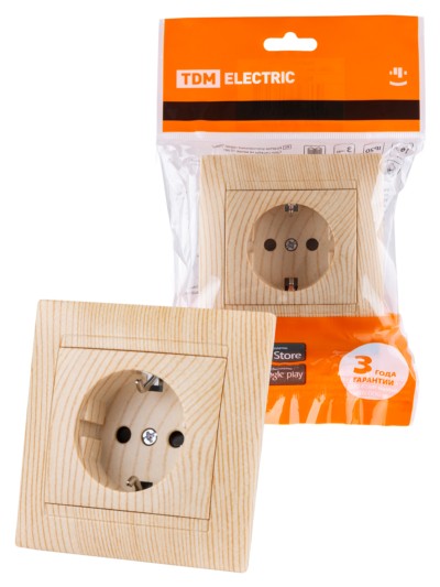 Розетка 2П+З 16А 250В с защ. шт. сосна “Лама” TDM