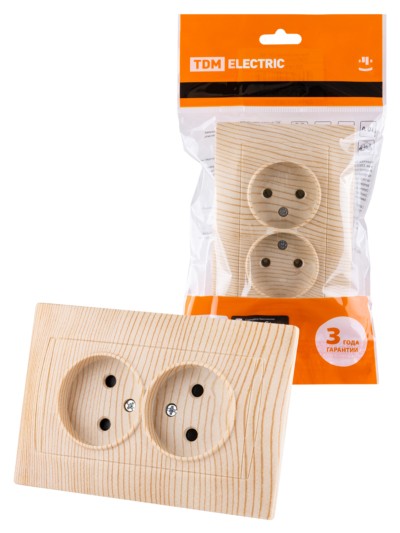 Розетка двойная 2П 10А 250В с защ. шт. сосна “Лама” TDM