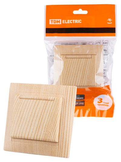 Розетка 2П+З 16А 250В IP44 с защ. шт. с крышкой сосна “Лама” TDM