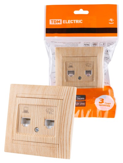 Розетка ТФ RJ11 + ПК RJ45 сосна “Лама” TDM
