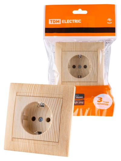 Розетка 2П+З 16А 250В сосна “Лама” TDM