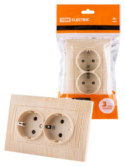 Розетка двойная 2П+З 16А 250В сосна “Лама” TDM