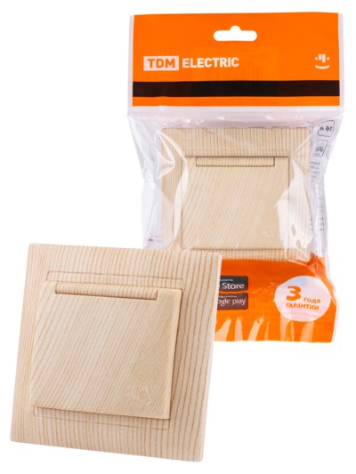 Розетка 2П+З 16А 250В IP44 с крышкой сосна “Лама” TDM