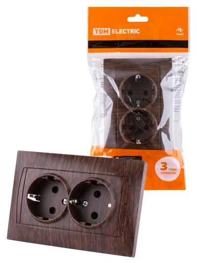 Розетка двойная 2П+З 16А 250В с защ. шт. венге “Лама” TDM