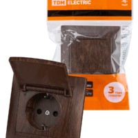 Розетка 2П+З 16А 250В IP44 с защ. шт. с крышкой венге “Лама” TDM