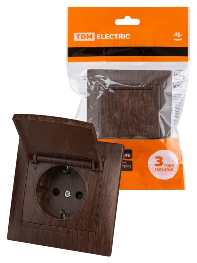 Розетка 2П+З 16А 250В IP44 с защ. шт. с крышкой венге “Лама” TDM