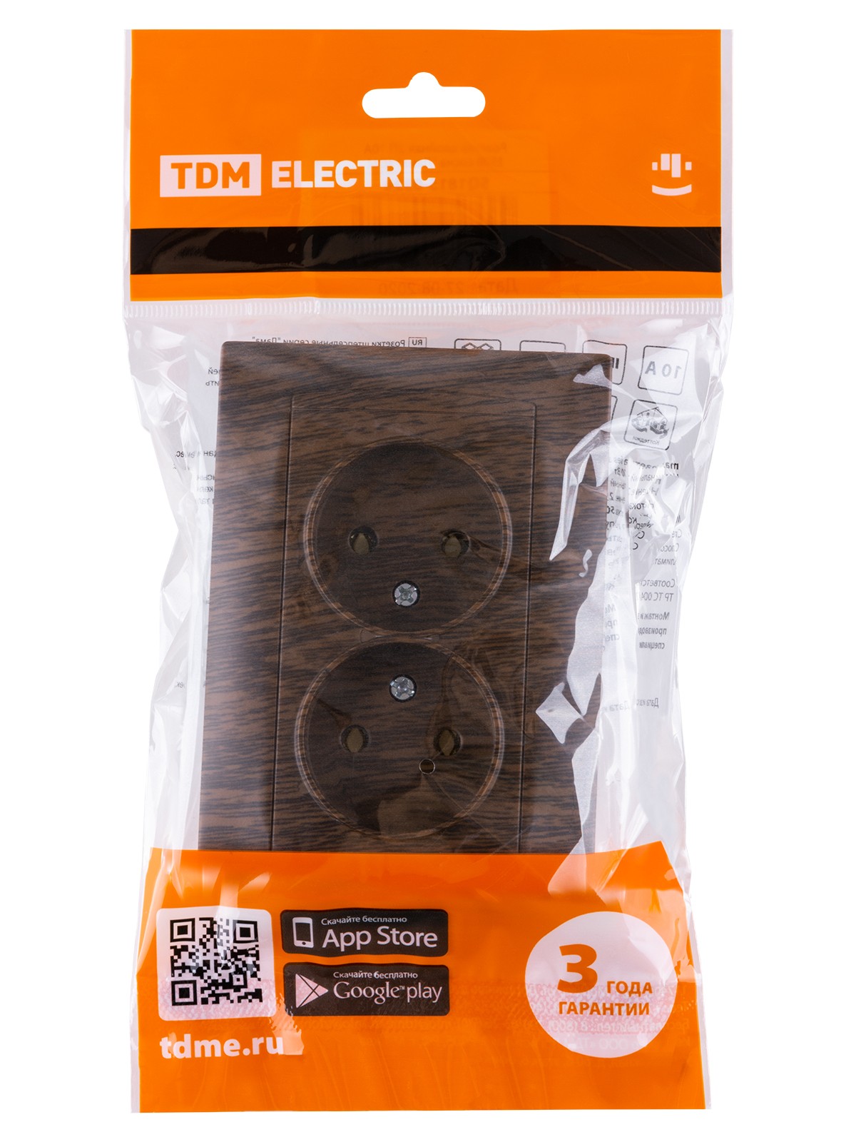 Розетка двойная 2П 10А 250В венге "Лама" TDM — изображение 5