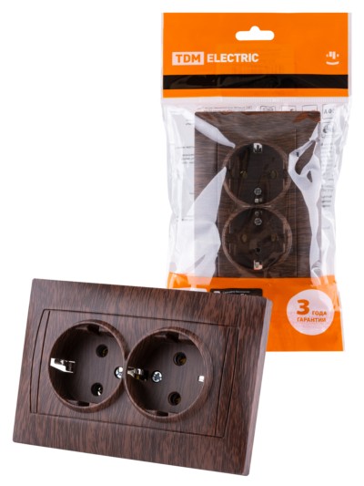Розетка двойная 2П+З 16А 250В венге “Лама” TDM