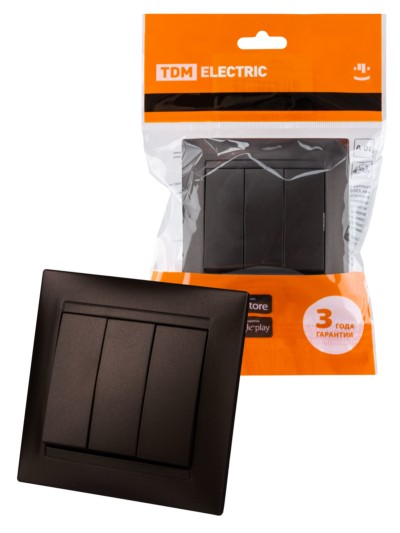 Выключатель 3кл. 10А шоколад Лама TDM