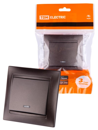 Выключатель 1кл. с подсветкой 10А шоколад Лама TDM