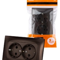 Розетка двойная 2П+З 16А 250В с защ. шт. шоколад “Лама” TDM