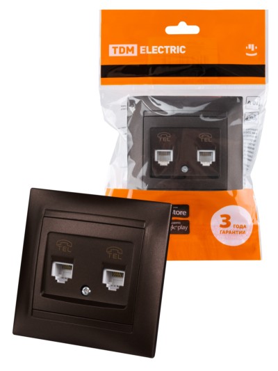 Розетка ТФ двойная RJ11 шоколад “Лама” TDM