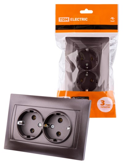 Розетка двойная 2П+З 16А 250В шоколад “Лама” TDM