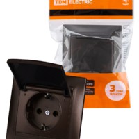 Розетка 2П+З 16А 250В IP44 с крышкой шоколад “Лама” TDM