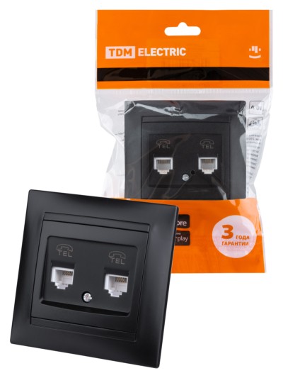 Розетка ТФ двойная RJ11 графит “Лама” TDM