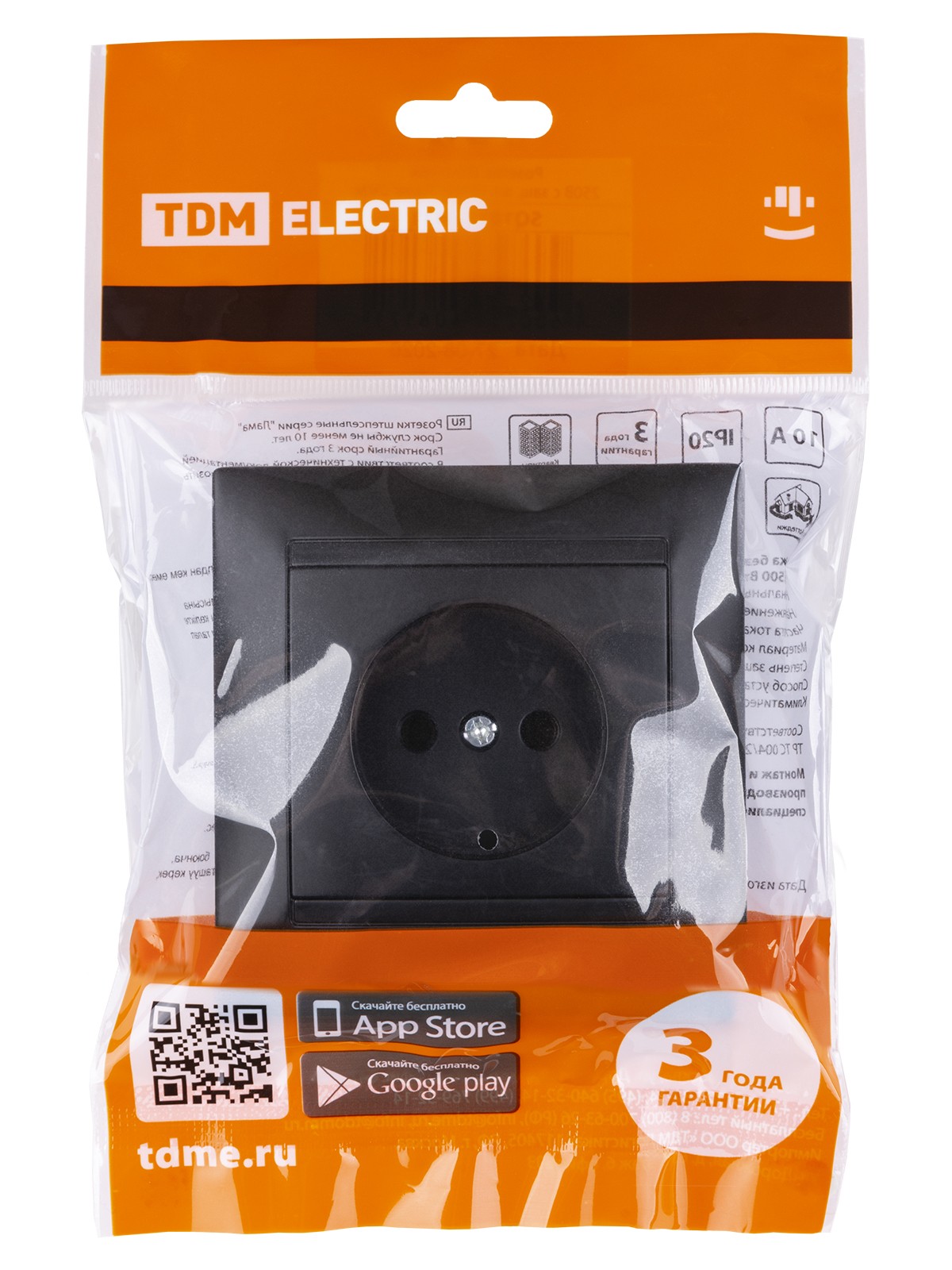 Розетка 2П 10А 250В графит "Лама" TDM — изображение 5