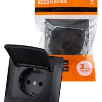 Розетка 2П+З 16А 250В IP44 с крышкой графит “Лама” TDM