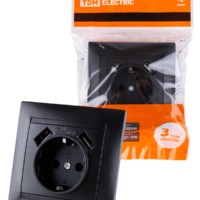 Розетка 2П+З 16А 250В + 2 USB порта 2,1А 5В графит “Лама” TDM