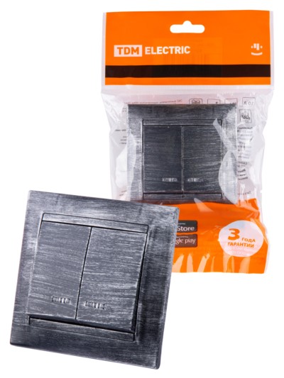 Выключатель 2кл. с подсветкой 10А старинное серебро Лама TDM