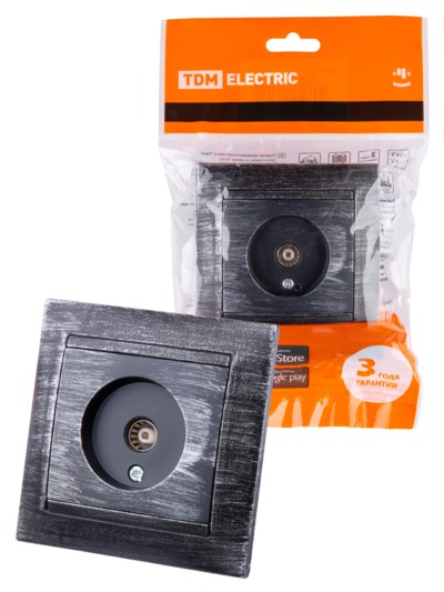 Розетка телевизионная простая (0-2400МГц, “мама”) старинное серебро “Лама” TDM