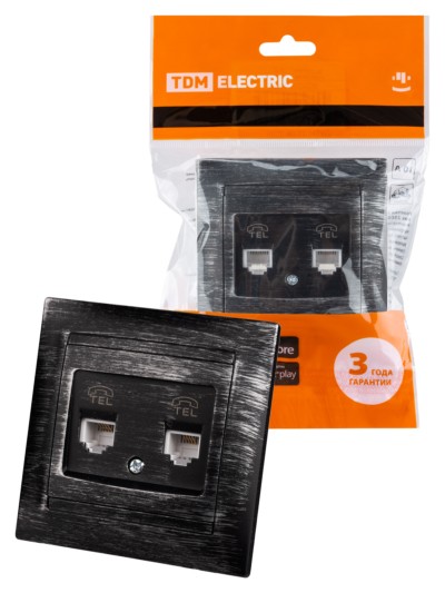 Розетка ТФ двойная RJ11 старинное серебро “Лама” TDM