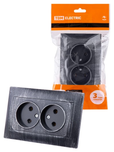 Розетка двойная 2П 10А 250В старинное серебро “Лама” TDM