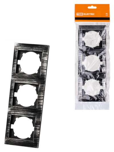 Рамка 3-х постовая вертикальная старинное серебро “Лама” TDM