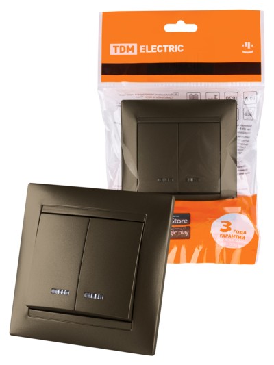 Выключатель 2кл. с подсветкой 10А бронза Лама TDM