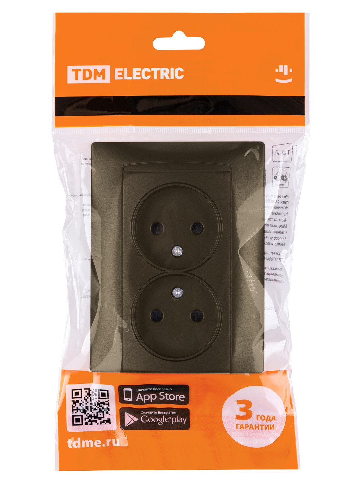 Розетка двойная 2П 10А 250В с защ. шт. бронза "Лама" TDM — изображение 5