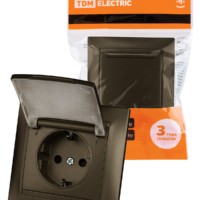 Розетка 2П+З 16А 250В IP44 с защ. шт. с крышкой бронза “Лама” TDM