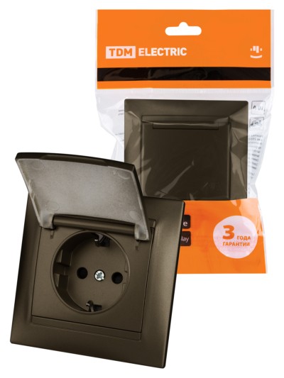 Розетка 2П+З 16А 250В IP44 с защ. шт. с крышкой бронза “Лама” TDM