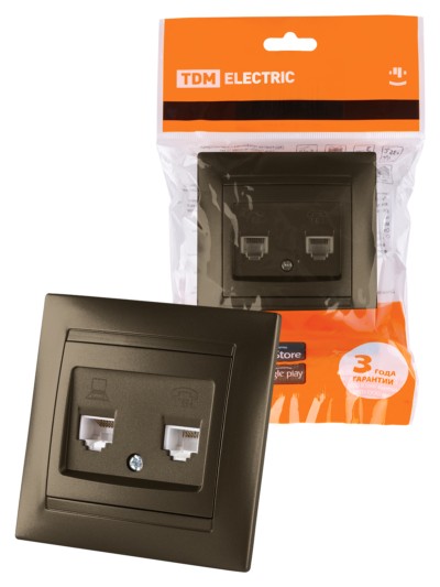 Розетка ТФ двойная RJ11 бронза “Лама” TDM