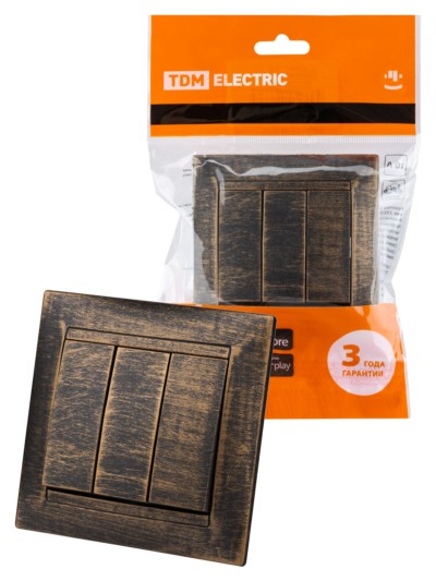 Выключатель 3кл. 10А старинная бронза Лама TDM