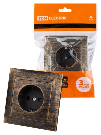 Розетка 2П+З 16А 250В с защ. шт. старинная бронза “Лама” TDM