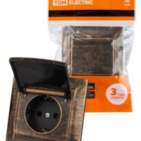 Розетка 2П+З 16А 250В IP44 с защ. шт. с крышкой старинная бронза “Лама” TDM