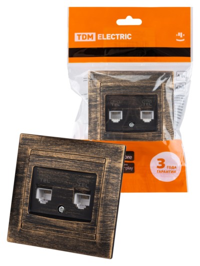 Розетка ТФ двойная RJ11 старинная бронза “Лама” TDM