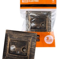 Розетка ТВ (“мама”) + SAT (F-разъем) 0-2400МГц старинная бронза “Лама” TDM