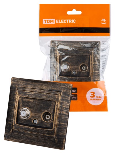 Розетка ТВ (“мама”) + SAT (F-разъем) 0-2400МГц старинная бронза “Лама” TDM