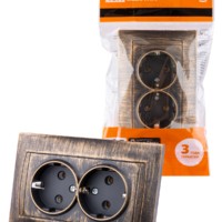 Розетка двойная 2П+З 16А 250В старинная бронза “Лама” TDM