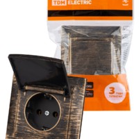 Розетка 2П+З 16А 250В IP44 с крышкой старинная бронза “Лама” TDM