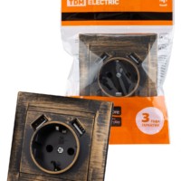 Розетка 2П+З 16А 250В + 2 USB порта 2,1А 5В старинная бронза “Лама” TDM