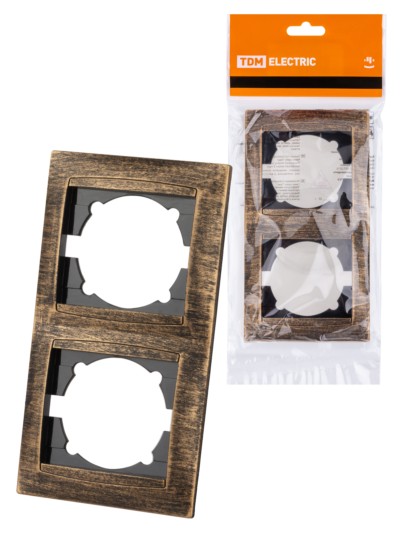 Рамка 2-х постовая вертикальная старинная бронза “Лама” TDM