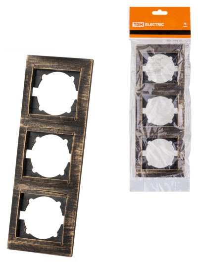 Рамка 3-х постовая вертикальная старинная бронза “Лама” TDM