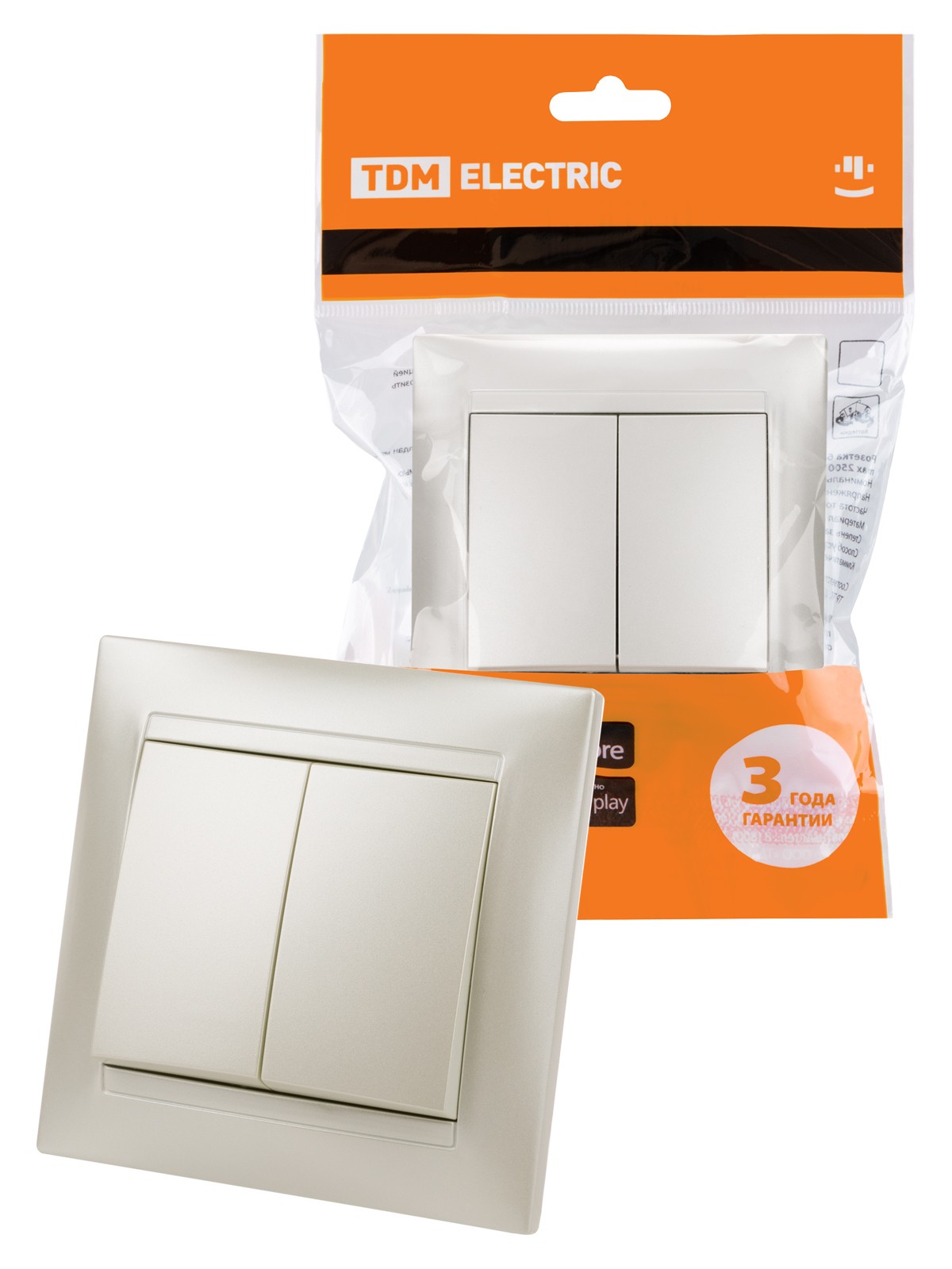 Выключатель 2кл. 10А перламутр Лама TDM